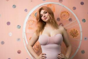 a beautiful red haired woman in a pink bra generative ai photo