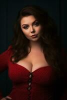 a beautiful woman in a red dress posing for the camera photo