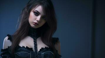 a beautiful young woman in a gothic outfit generative ai photo