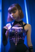 a woman in a corset with neon lights on her chest generative ai photo