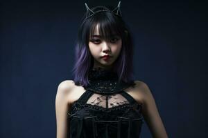 an asian woman in a black dress and cat ears generative ai photo