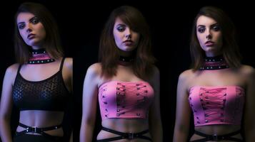 three different images of a woman wearing a bra generative ai photo