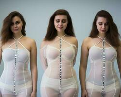 three women in white lingeries standing next to each other generative ai photo