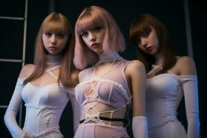 three young women in white outfits standing next to each other generative ai photo