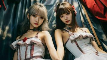 two asian women dressed up in gothic outfits generative ai photo