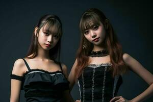 two asian women in black dresses posing for the camera generative ai photo