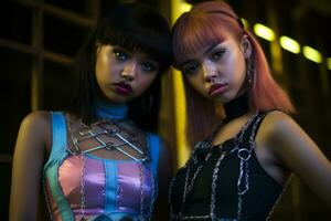 two asian women dressed in gothic clothing standing next to each other generative ai photo