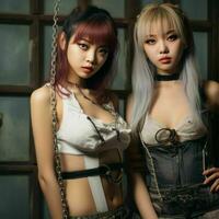 two asian women in gothic outfits posing for the camera generative ai photo