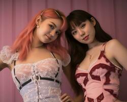 two asian women posing for the camera generative ai photo
