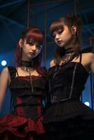 two women dressed in gothic clothing standing next to each other generative ai photo