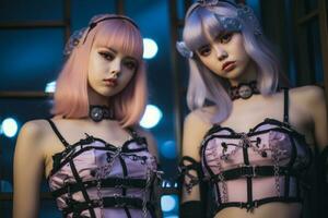 two women dressed in gothic outfits standing next to each other generative ai photo