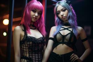two women dressed in lingerie posing for the camera generative ai photo