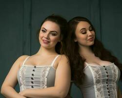 two women in corsets posing for the camera generative ai photo