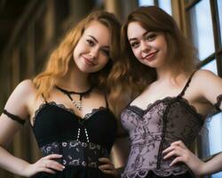 two women in corsets posing for the camera photo