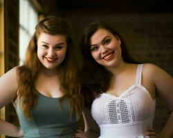 two women standing next to each other generative ai photo