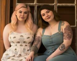 two women with tattoos sitting next to each other generative ai photo