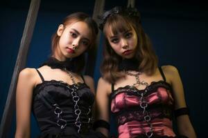 two young women dressed in gothic clothing posing for the camera generative ai photo