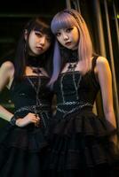 two young women dressed in gothic clothing standing next to each other generative ai photo