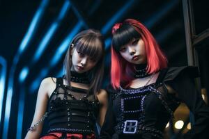 two young women dressed in gothic clothing standing next to each other generative ai photo