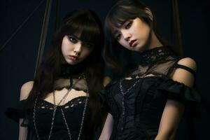 two young women dressed in gothic clothing generative ai photo