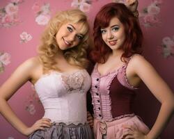 two young women in corsets posing for the camera generative ai photo