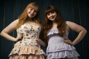 two young women in dresses posing for the camera generative ai photo