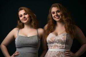 two young women in dresses posing for the camera generative ai photo