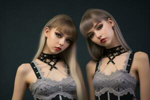 two young women in gothic outfits posing for the camera generative ai photo