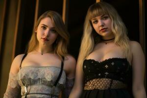 two young women in lingerie standing next to each other generative ai photo