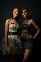 two young women posing for a photo generative ai