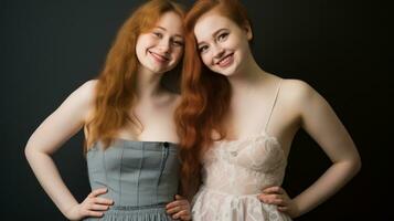 two young women with red hair posing for the camera generative ai photo