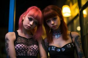 two young women with tattoos posing for the camera generative ai photo