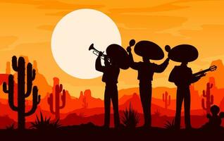 Mexican mariachi musician and cowboy silhouettes vector