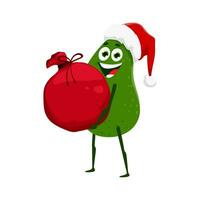 Cartoon avocado Santa character with gifts bag vector