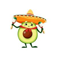 Cartoon kawaii mexican avocado mariachi character vector