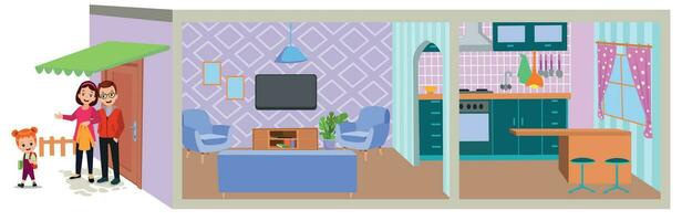 One cute cartoon house and children vector