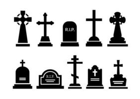 Gravestone and tombstone silhouettes, tomb stones vector