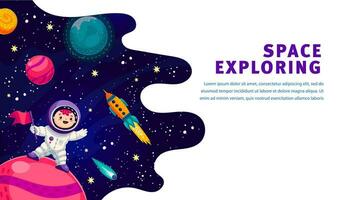 Landing page with astronaut, rocket, space planets vector