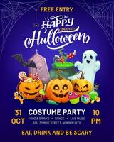 Halloween holiday costume party flyer, monsters vector