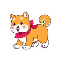 dibujos animados kawaii shiba inu cachorro, perro mascota personaje vector