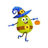 Cartoon funny Halloween pear in astrologer costume vector