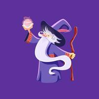 Halloween wizard character, horror holiday cartoon vector