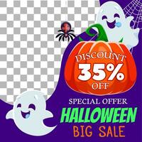 Halloween holiday sale banner, spider and ghosts vector