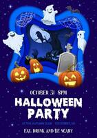 Halloween paper cut party flyer with funny ghosts vector