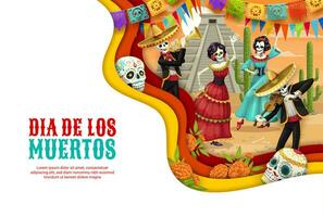 Dia De Los Muertos paper cut banner, Day of Dead vector