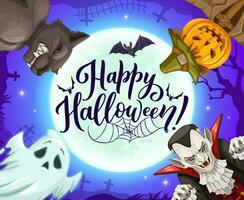 Halloween holiday characters, cemetery background vector