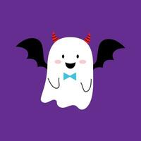 Cartoon Halloween kawaii ghost in devil costume vector