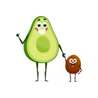 dibujos animados aguacate padre personaje con niño semilla vector