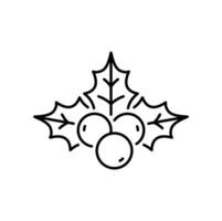 Christmas holly leaf decoration thin line icon vector