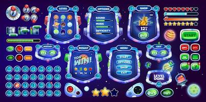 Cartoon galaxy space game interface, gui elements vector